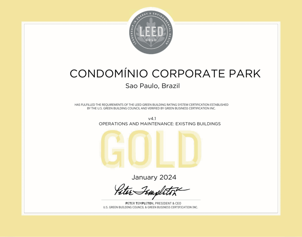 Certificado LEED Gold do edifício Corporate Park